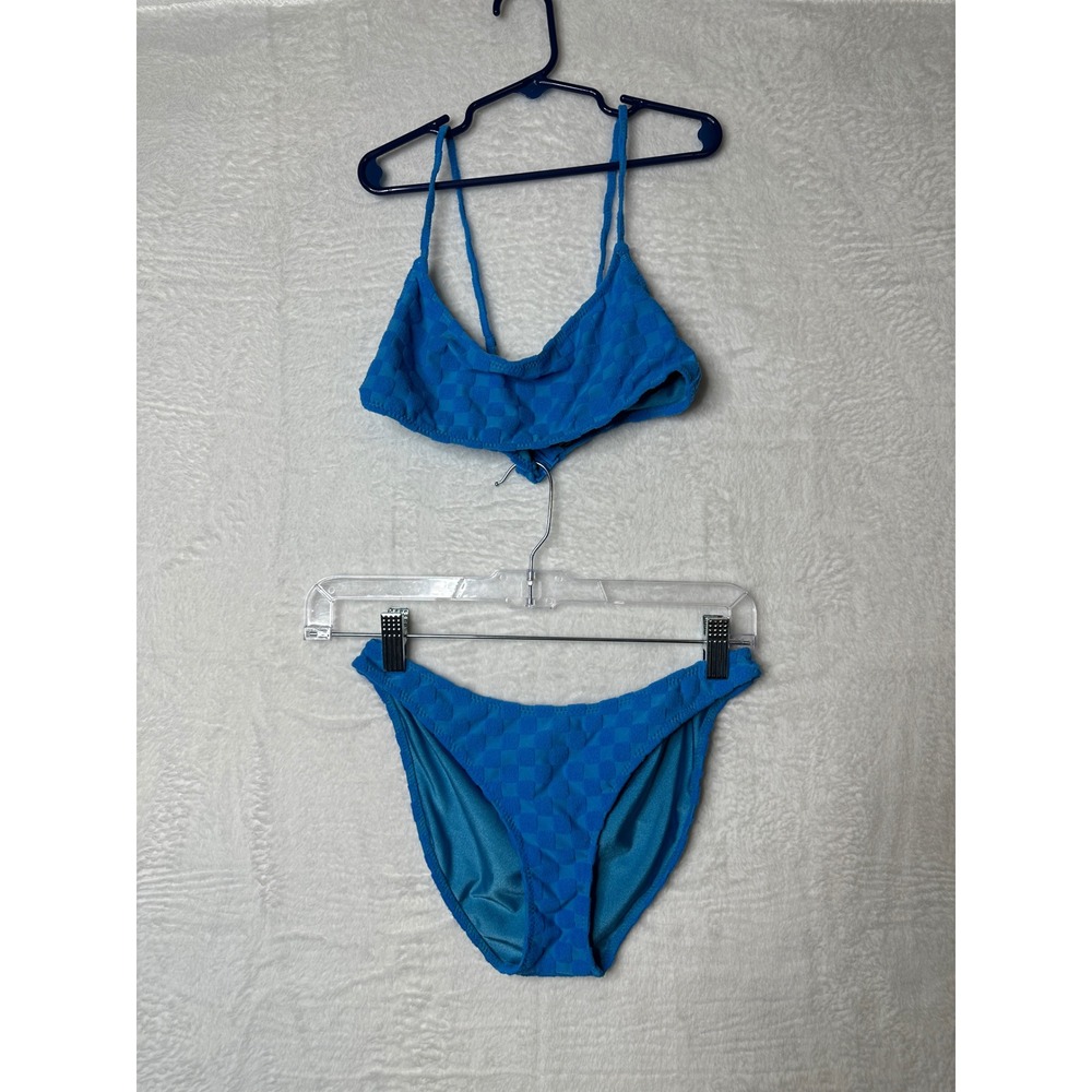 Triangl Blue Textured Checkerboard Terry Bikini Set Small Bralette Two Piece
